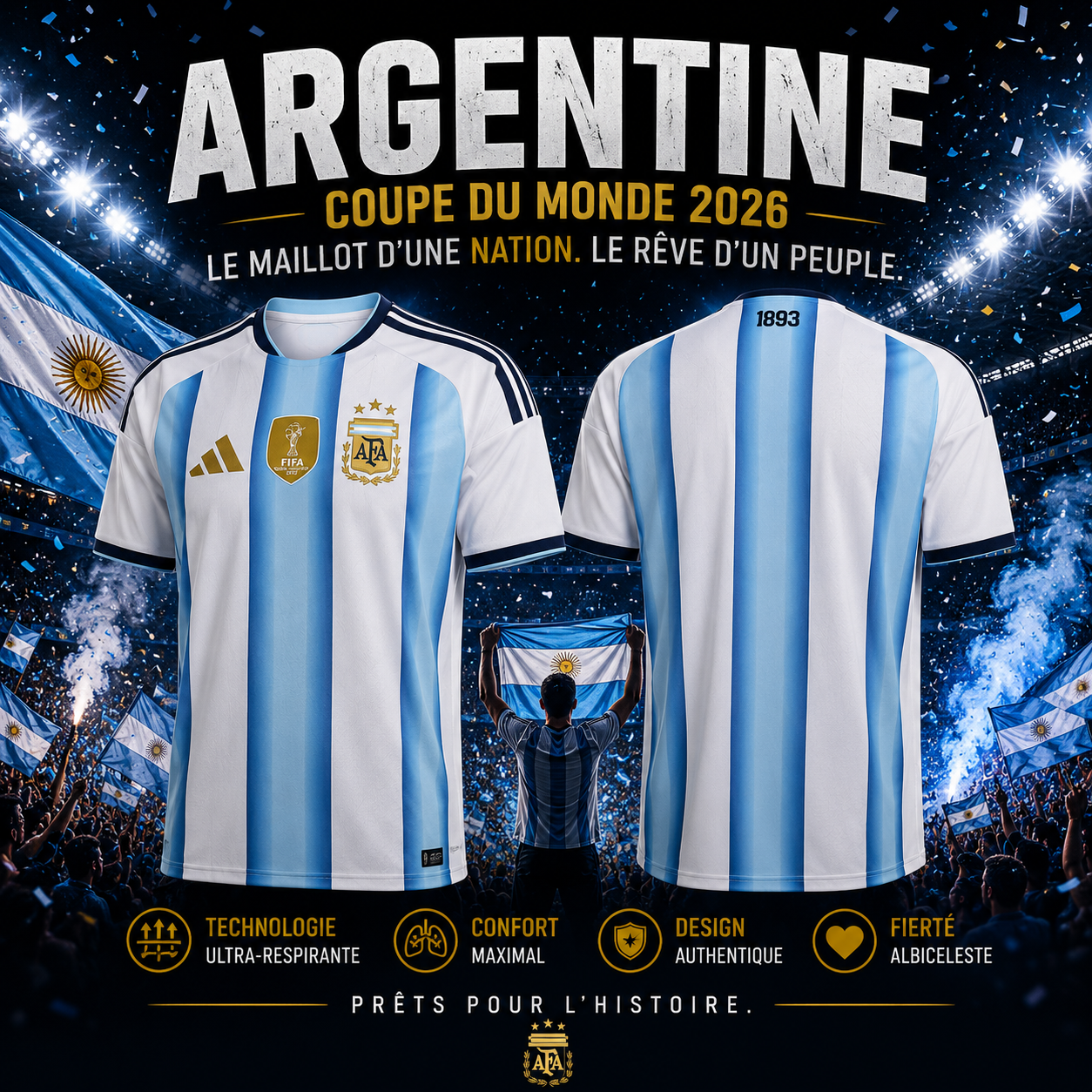 Maillot de l'Argentine Officiel